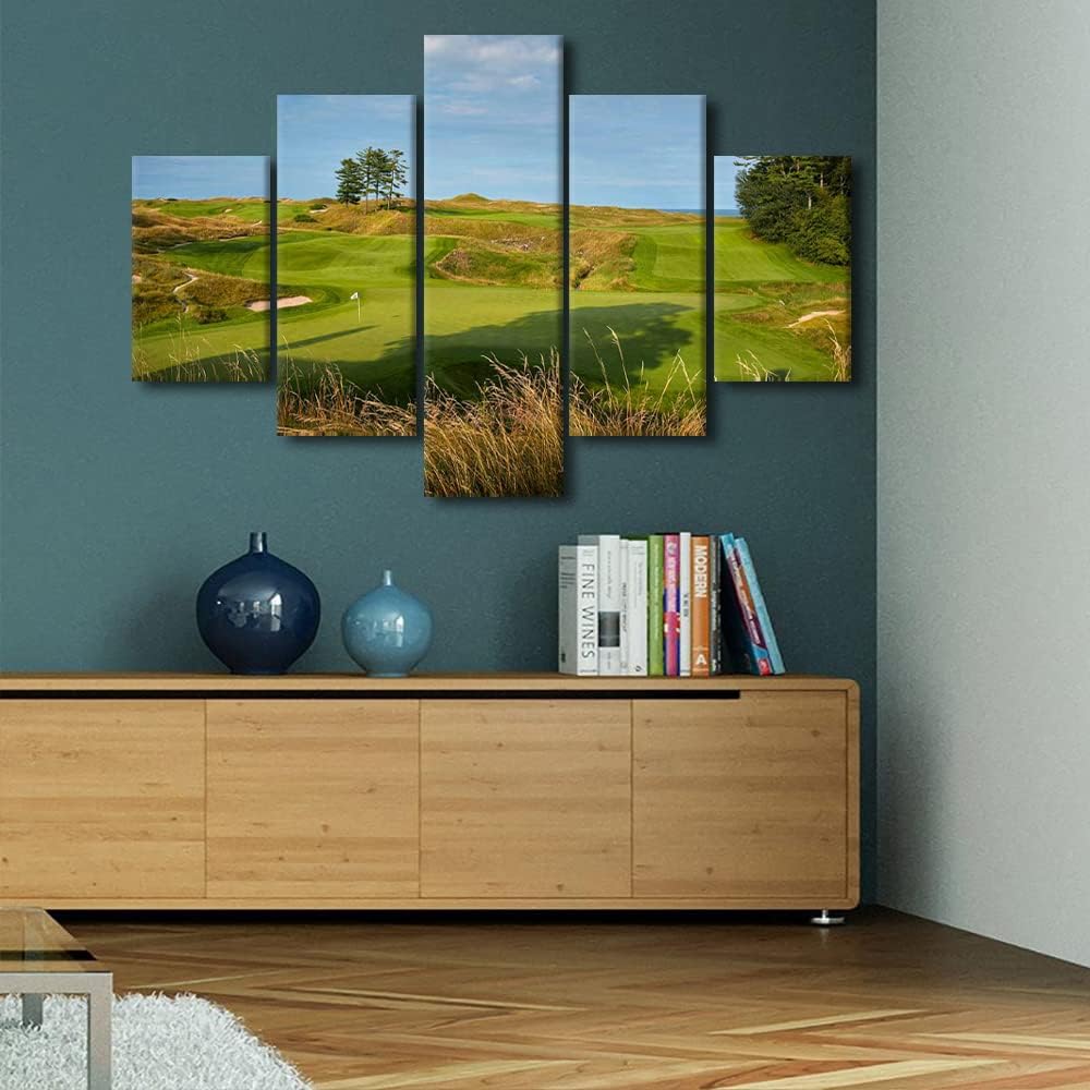 5 Piece Golf Course Field Canvas Wall Art Wisconsin USA Golf Course Picture Wall Decor Nature Landscape Pictures House Decor Print Posters Artwork for Living Room Decor Ready to Hang - 60"W x 40"H