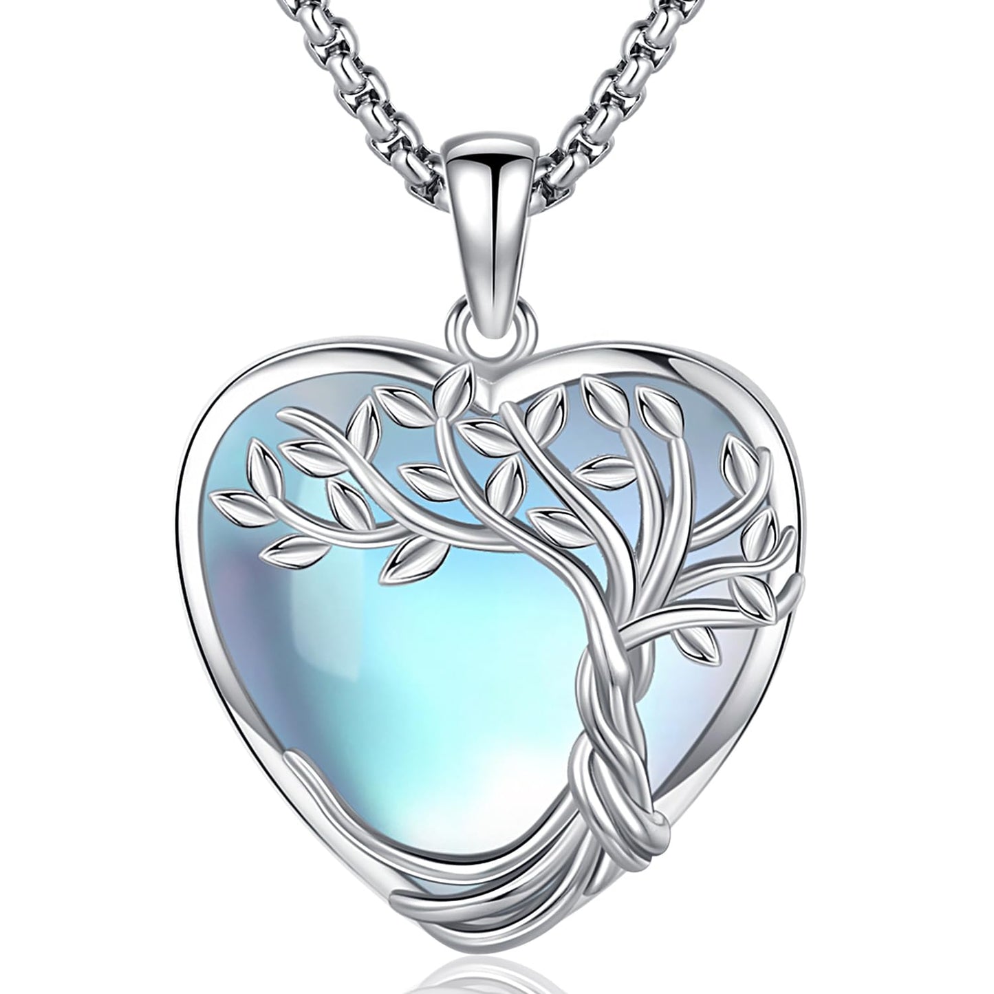 Aniu Tree of Life Necklace for Women Sterling Silver Blue Heart Crystal Celtic Tree Necklace Celtic Family Tree Moonstone Neckla