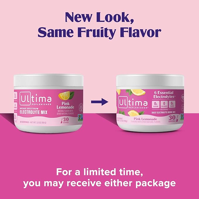 Ultima Replenisher Daily Electrolyte Powder Drink Mix – Sugar Free – Pink Lemonade, 30 Serving – Hydration Powder with 6 Key Electrolytes and Trace Minerals – Keto Friendly, Vegan, Non-GMO
