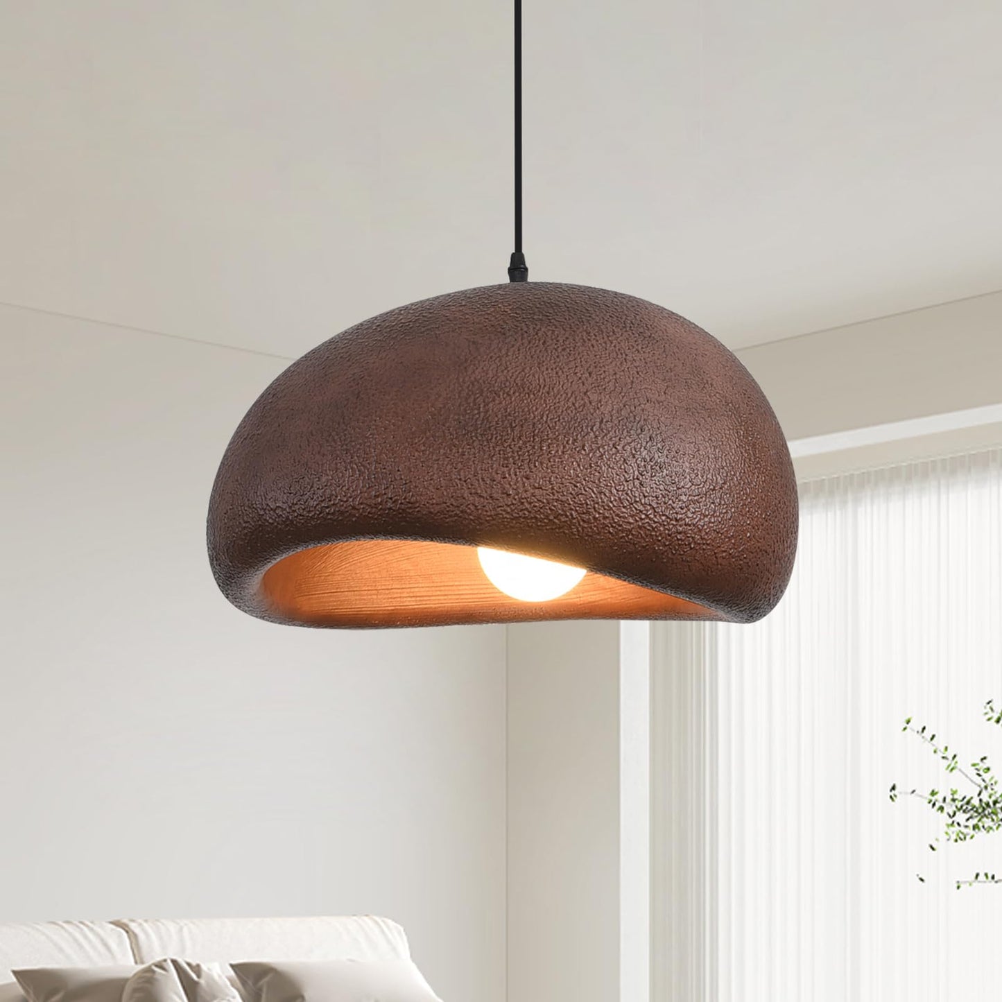 Fivemengo 15.7in Wabi Sabi Pendant Lights Kitchen Island Lighting Fixture Ceiling Mount Brown Modern Japanese Lamp Japandi Chand