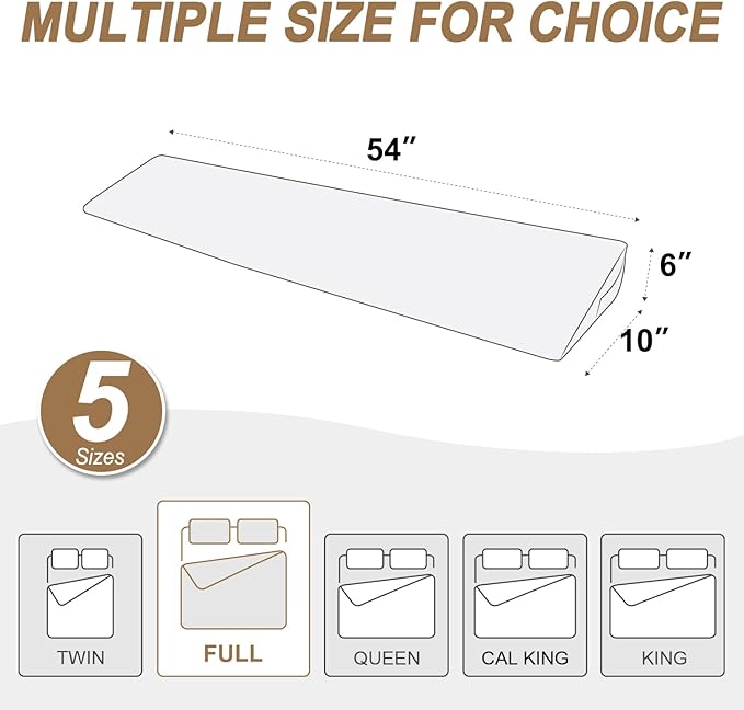 WdFour Bed Wedge Pillow, Close Off Headboard, Wall and Mattress Gap. Incline, Slanted Sweat-Proof Pillow for Neck and Back Pain Relief Anti-snoring for Comfortable Sleeping.(Chocolate,54Wx10Dx6H)