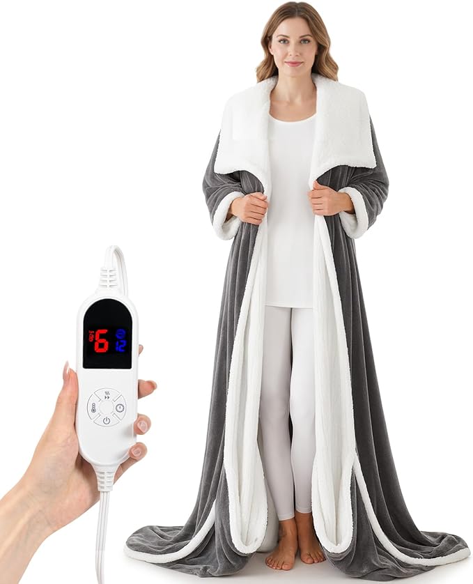 DAILYLIFE Wearable Heated Blanket with Foot Pocket, 52"x72" Electric Blanket with Sleeves for 6 Heat Settings, 12 Hours Ti...