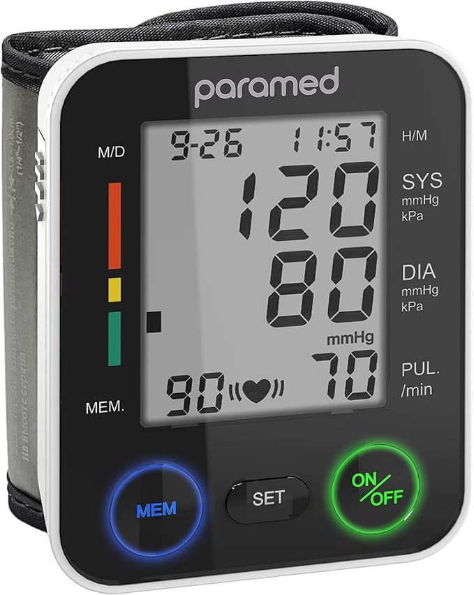 PARAMED Automatic Wrist Blood Pressure Monitor: Blood-Pressure Kit of Bp Cuff + 2AAA and Carrying case - Irregular Heartbe...