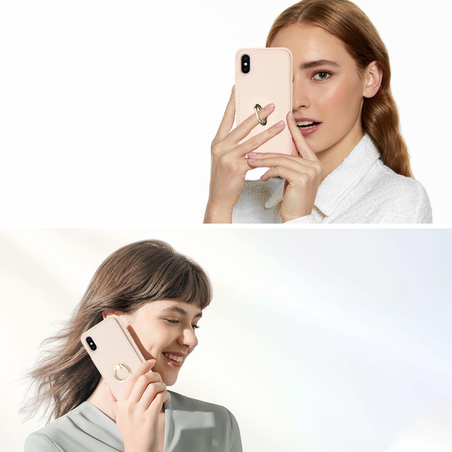 Lipvina For Iphone X/Xs Phone Case With Card Holder And Strap For Women,Crossbody Lanyard,Kickstand Ring Stand,Snap Clasp,Phone