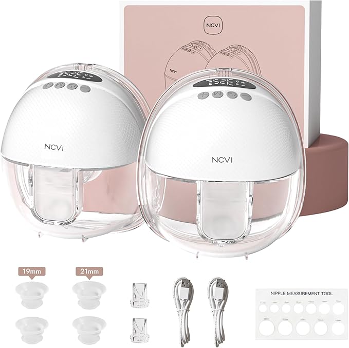 NCVI Hands-Free Breast Pump, Wearable Breastfeeding Pump with 300mmHg Strong Suction, 1400mAh Long Battery, Ultra-Quiet Po...
