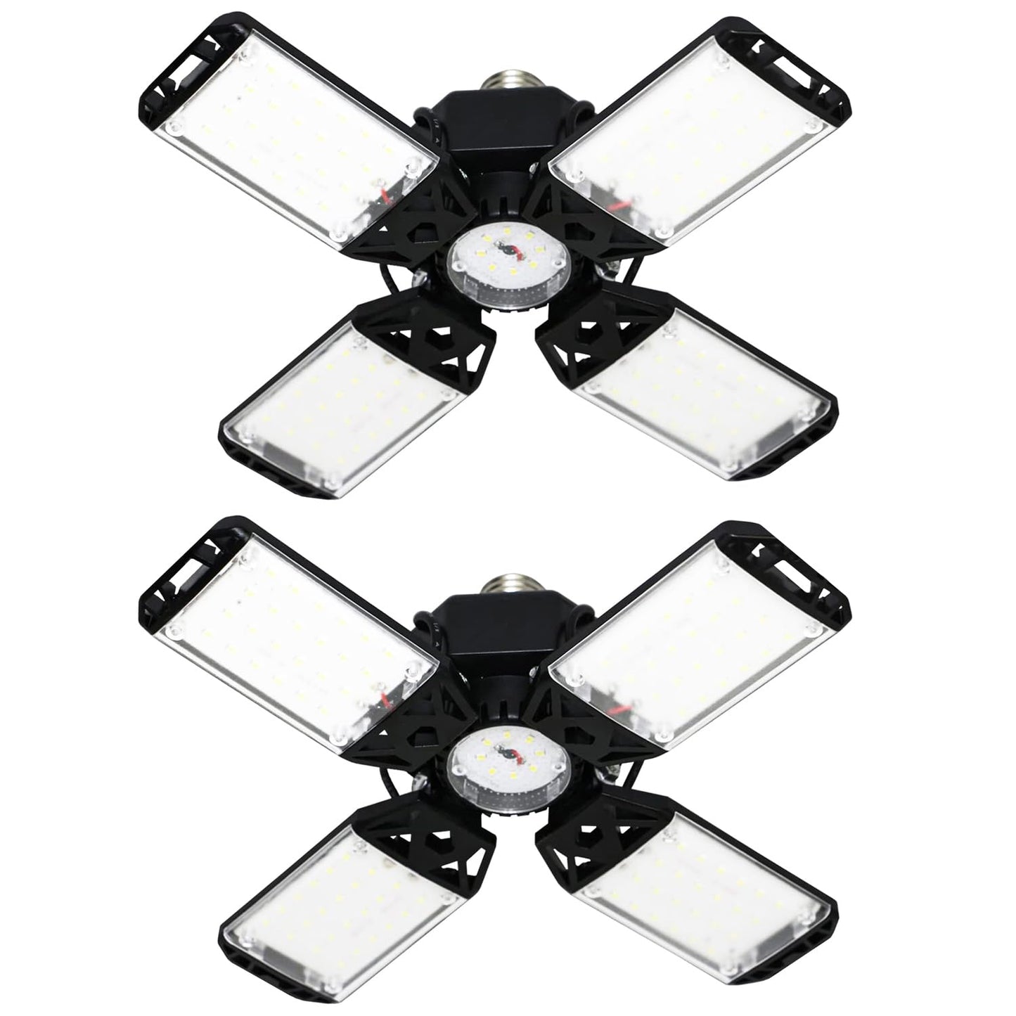 Meiqils 150W LED Garage Light 2-Pack, 15000 Lumen, 4+1 Adjustable Panels, 6500K Daylight, Black, Acrylonitrile Butad
