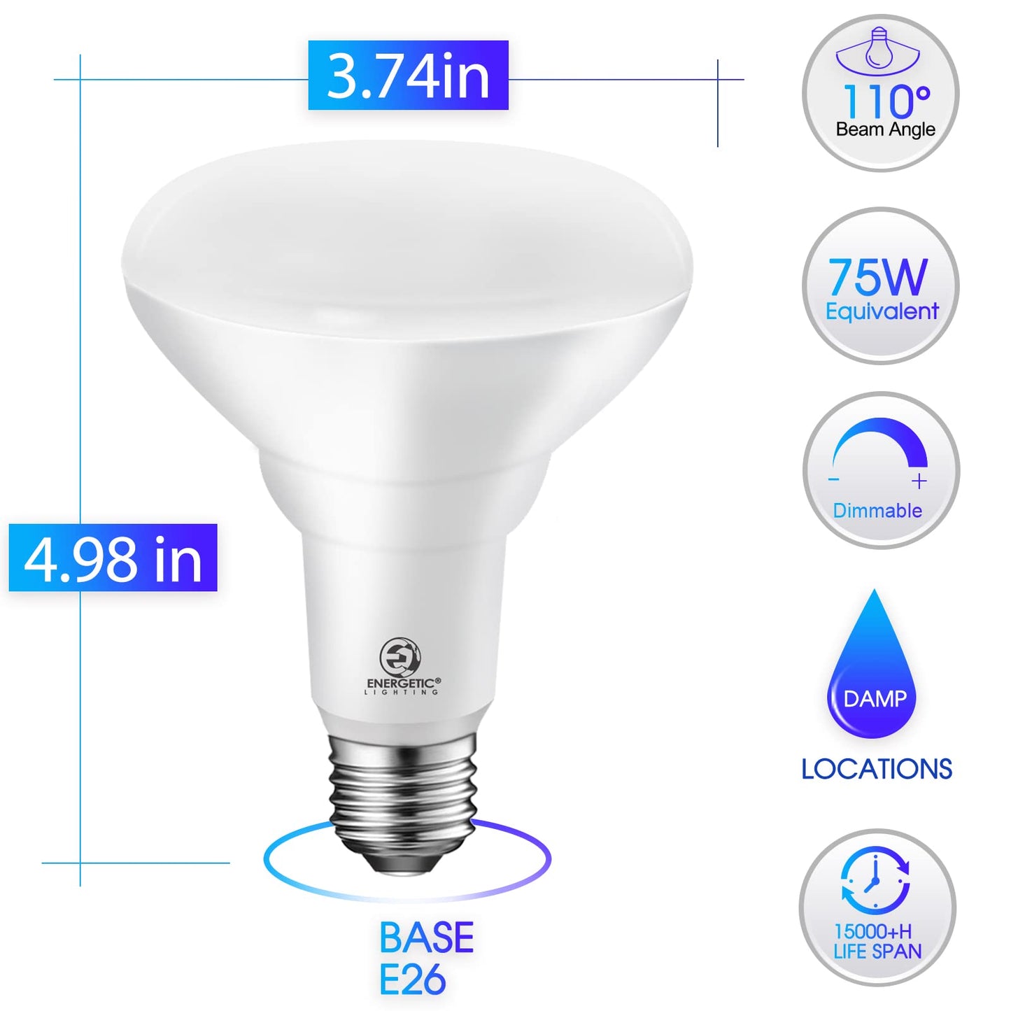 Energetic Br30 Dimmable Led Light Bulb, 11W=75W, 900Lm, Warm White 3000K, 6-Pack, Ul Listed, Model Yga