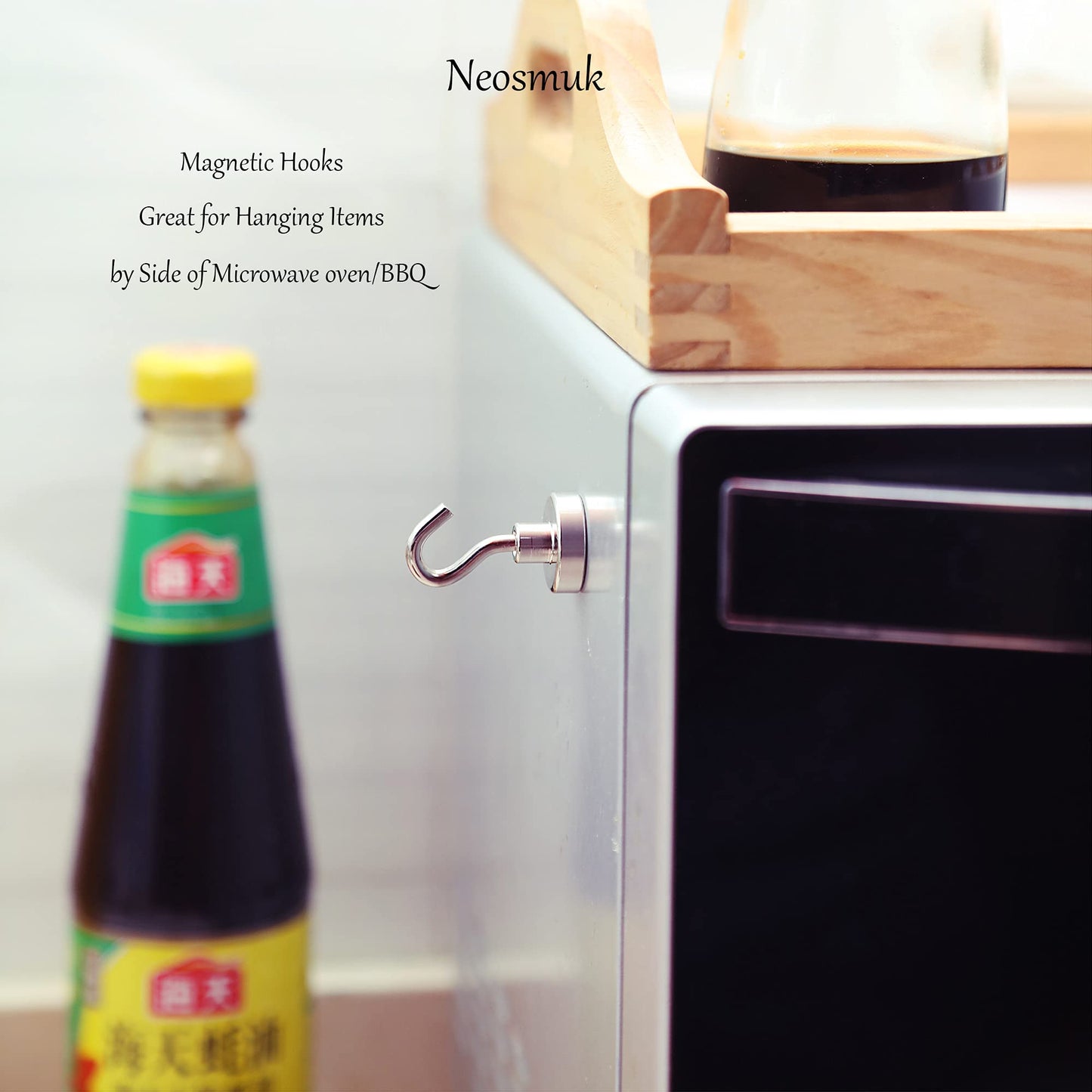Neosmuk Magnetic Hooks,Heavy Duty Earth Magnets with Hook for Refrigerator, Extra Strong Cruise Hook for Hanging, Magnetic Hanger for Cabins, Grill (Silver, 6 Pack)