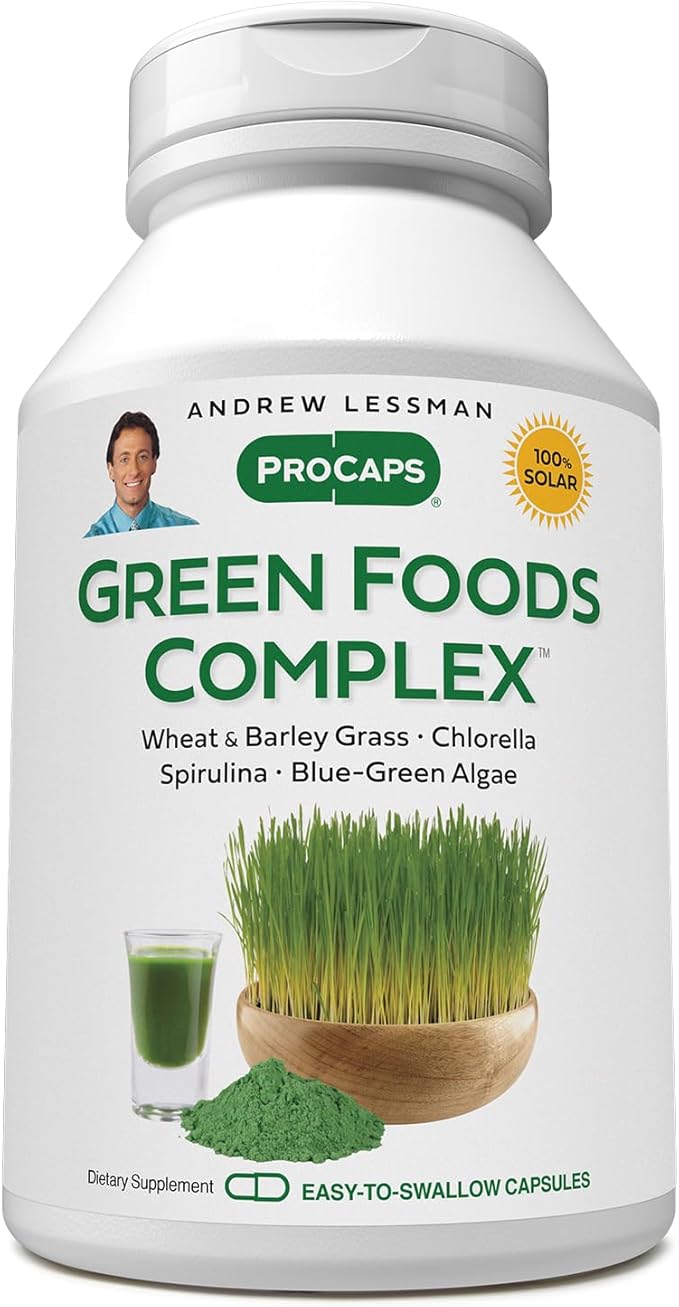 Andrew Lessman Green Foods Complex 180 Capsules – Supplies Building Blocks for Healthy Tissue Growth and Liver Support. 100 mg Each of Barley Grass, Wheat Grass, Blue Green Algae, Chlorella, Spirulina