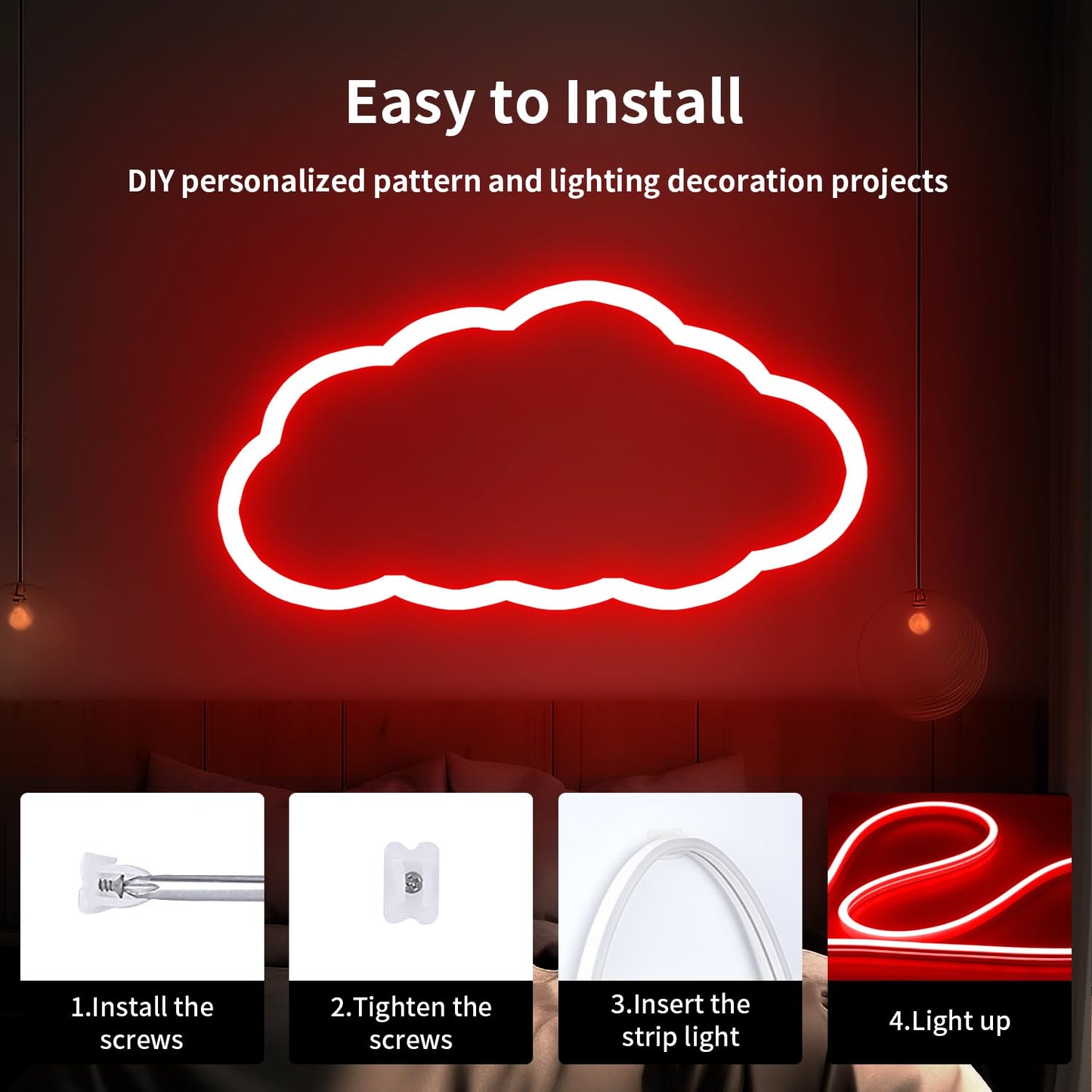 iNextStation 12V LED Strip Lights, 16.4FT Waterproof Flexible Neon Rope Light, Red, Dimmable & Cuttable for Cabinet, Wall, Bedroom
