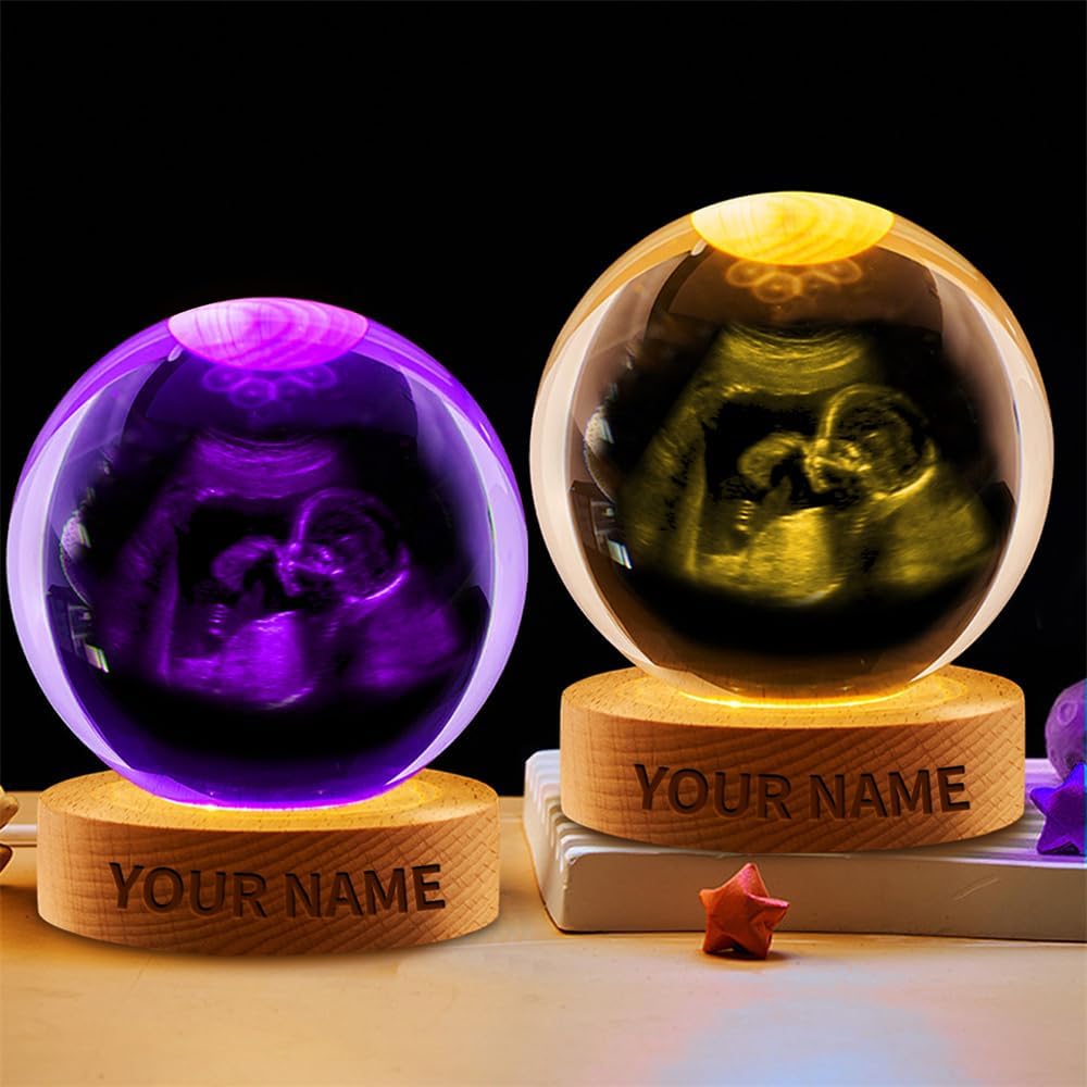 Personalized Baby Ultrasound Crystal Night Light Gift for Women, Custom Name/Number Baby Ultrasound 3D Crystal Ball Night Light Lamp for Bedroom Room Decor Party Bar Christmas Birthday Gift