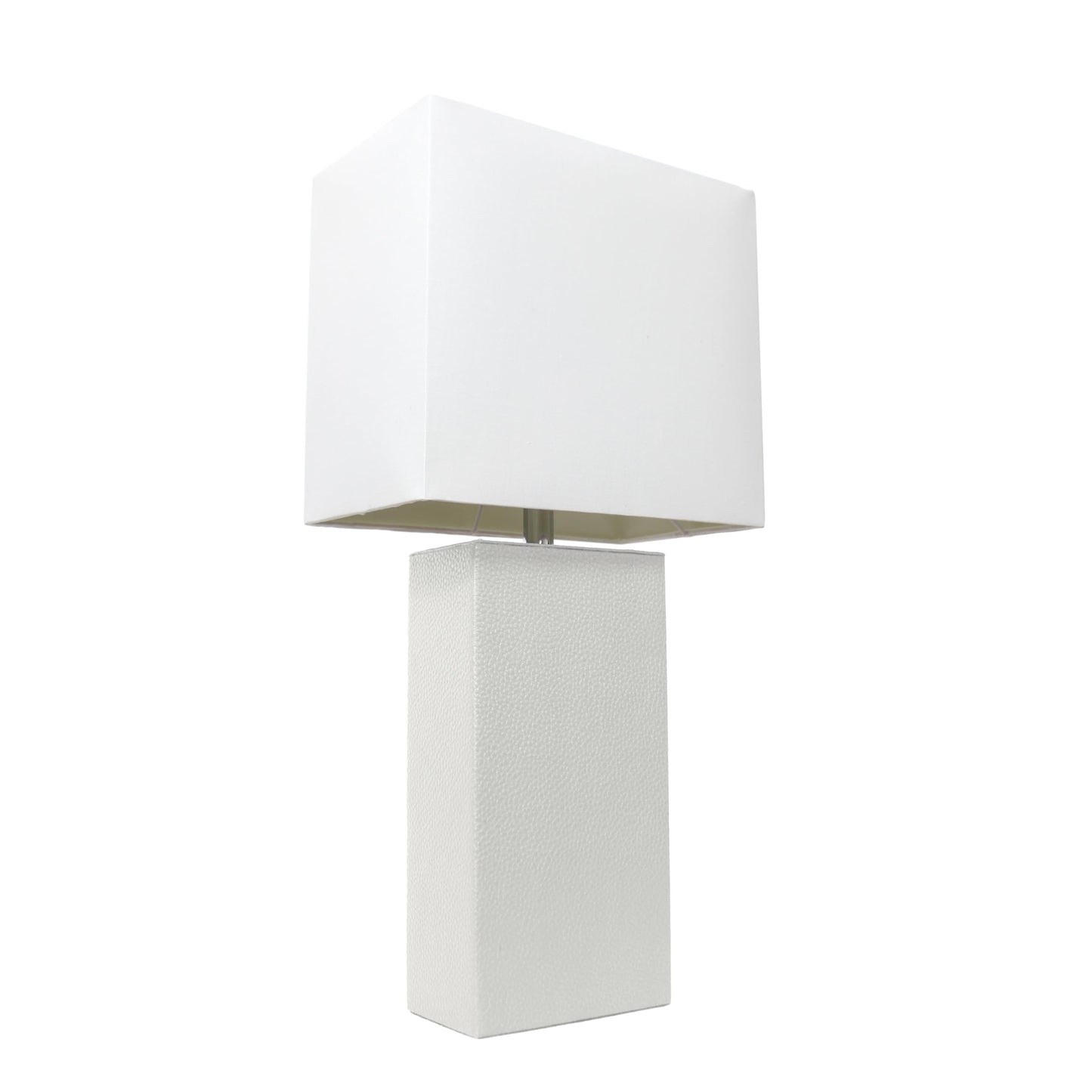 LALIA HOME Lexington 21in Leather Base Bedside Table Lamp, White Fabric Shade, Modern Décor for Living Room, Bedroom, Office