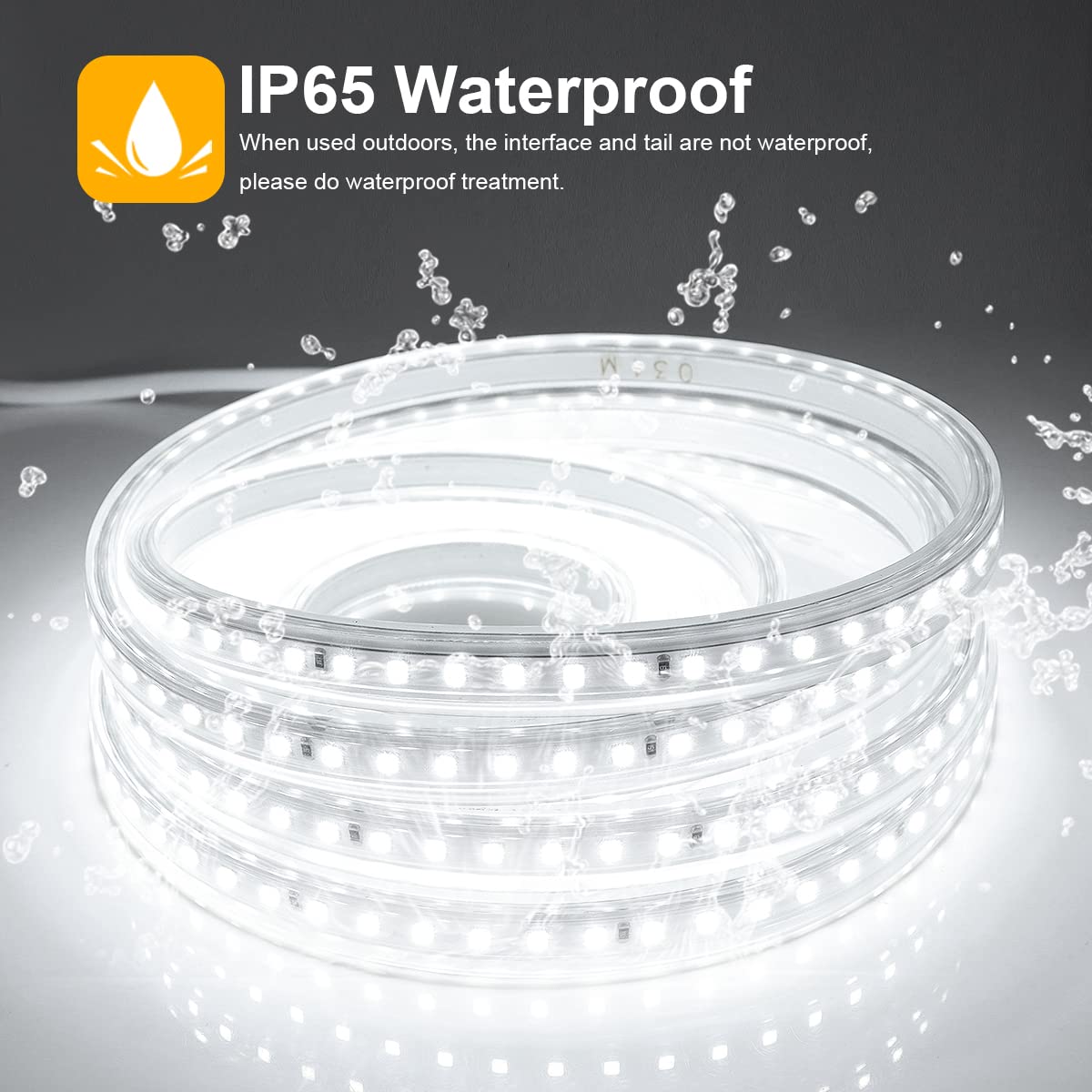 Chnmalitai Outdoor Led Strip Lights Ac110V 65.6Ft/20M Led Light Strip White Ip65 Waterproof 6500K Flexible Led Rope Lights For Patio Backyard Garden Kitchen Lighting(65.6Ft  White)