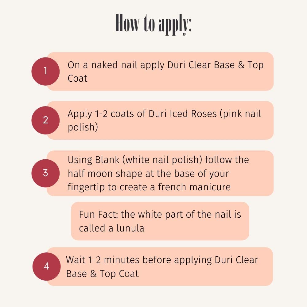duri Nail Polish, GBD-105 Basic Beauty, French Manicure Classic 3 Piece Set, Tip, Base and Top Coat, Semi Sheer 309 Iced Roses,