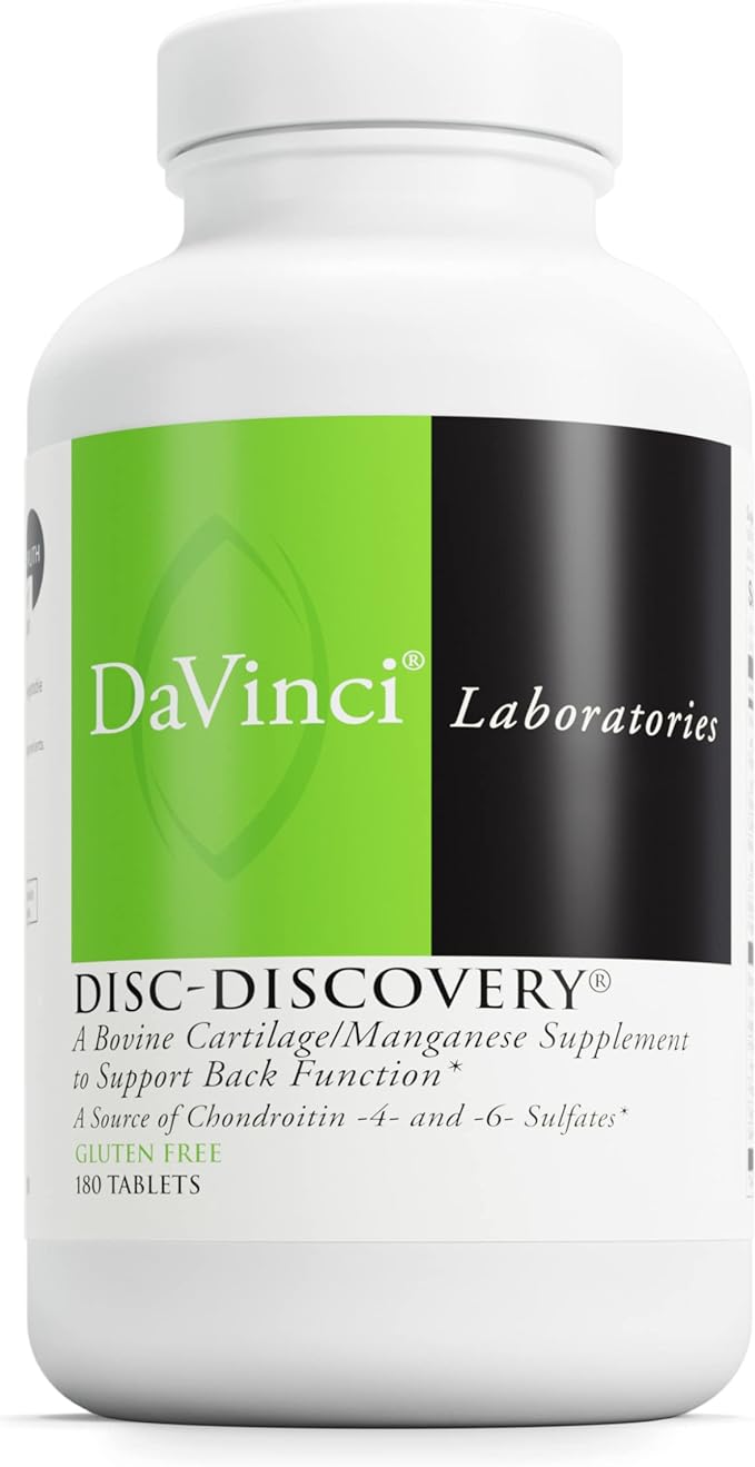 DaVinci Labs Disc Discovery - Dietary Supplement to Support Spinal Health - With Vitamin C, Vitamin D3, Bovine Tracheal Cartilage, Apple Pectin, Horsetail Powder, and More - Gluten-Free - 180 Capsules