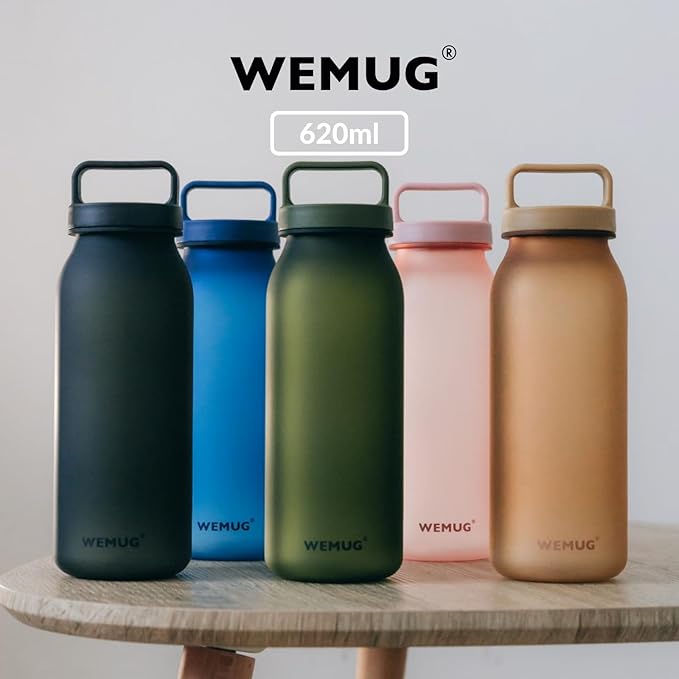 WEMUG Waterbottle 21 oz Easy Carry Handle, Modern Simple Design, BPA-Free, Leak Proof, Durable Plastic, Ultra Light, Handled (blue)