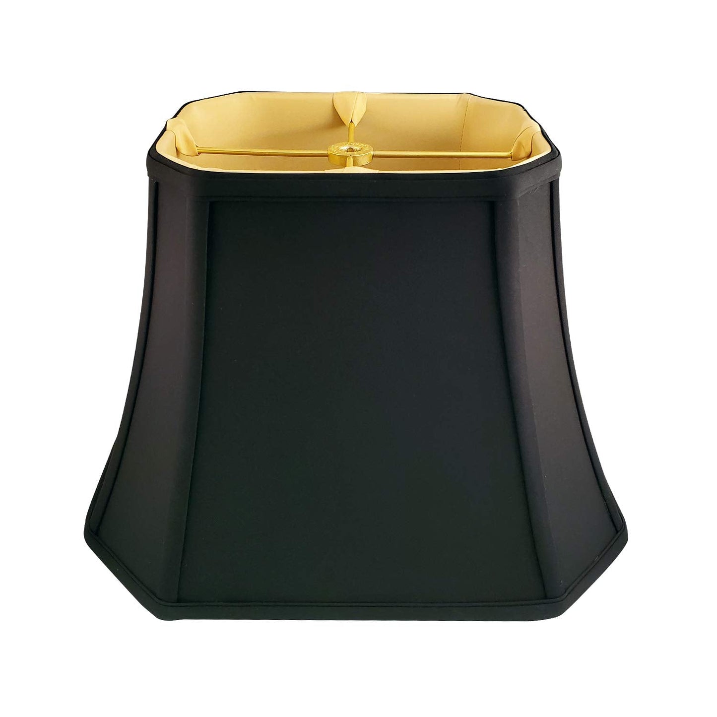 Royal Designs, Inc. Basic Lamp Shade, Rectangle Cut Corner, Faux Silk, 8 x 14 x 10.5, Black with Gold, Model BSO-710-14BLK
