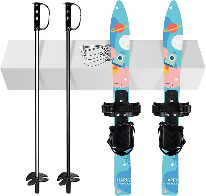 Odoland Kid's Beginner Snow Skis and Poles with Bindings, Low-Resistant Ski Boards for Age 4 and Under, Lightweight Sturdy...