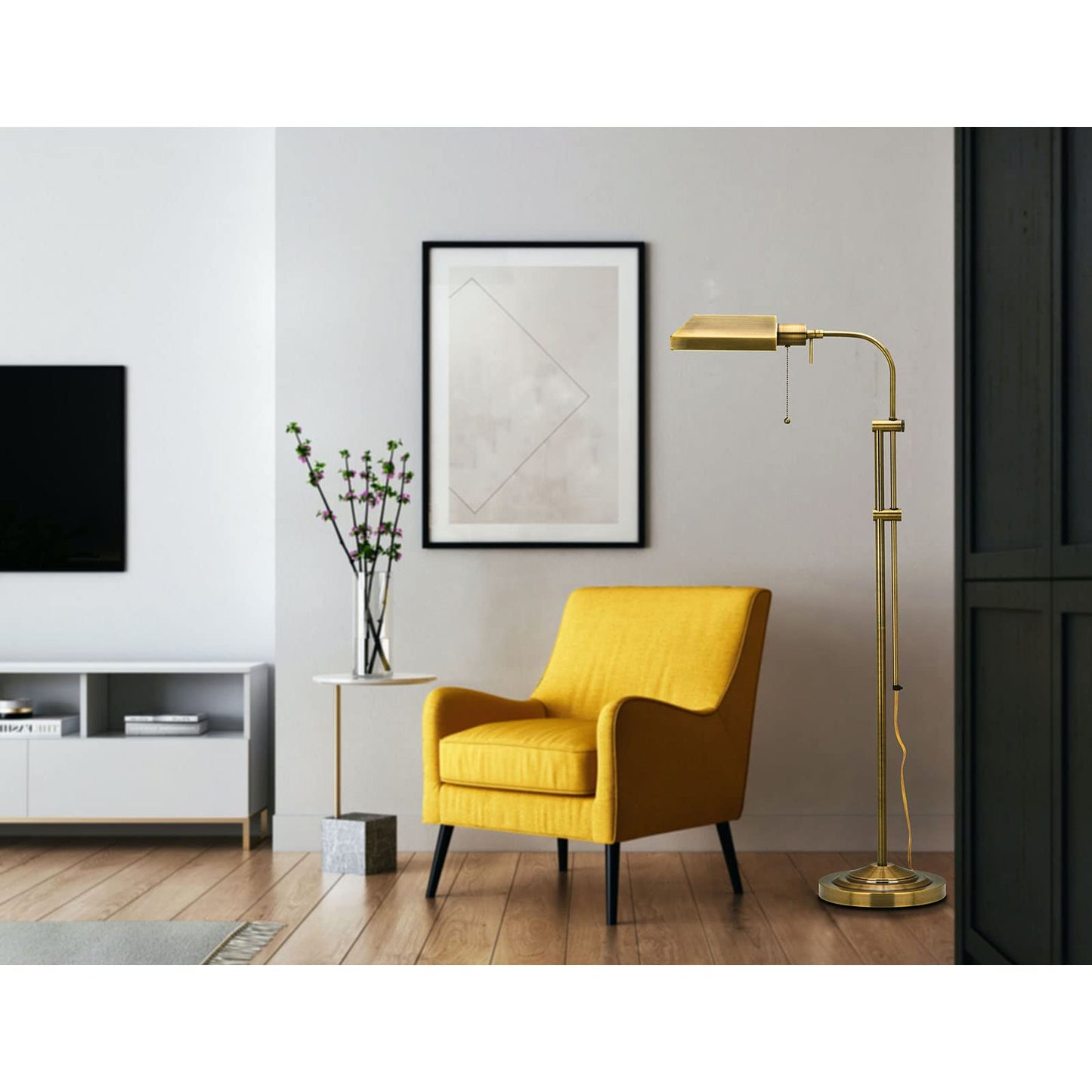 Cal Lighting Bo-117Fl-Ab Antique Brass Floor Lamp, 62 In Height, Metal Pharmacy Style