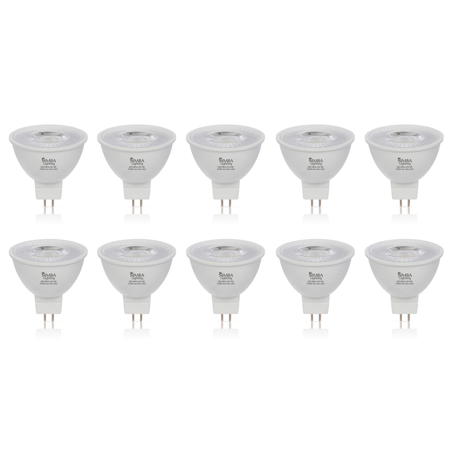 Simba Lighting Led Mr16 5W 12V Light Bulb (10 Pack) 35W To 50W Halogen Spotlight Replacement For Landscape  Accent  Track Lights  Desk Lamps  Fwm Exn  Gu5.3 Bipin Base  2700K Warm White  Not Dimmable