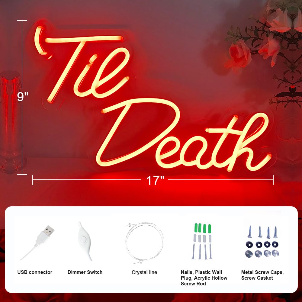 Jxin Til Death Neon Sign For Wall Decor  Til Death Led Neon Light Signs For Wedding Engagement Birthday Anniversary Proposal Party Bedroom Office  Wedding Gifts For Loved Ones  16X9 Red