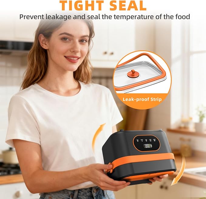 Cordless Electric Lunch Box,20000mAh Heated Lunch Box Rechargeable Battery Powered Self-Heating Food Warmer,1.5L Large Capacity Portable for Car,Work,Office,Travel,Picnic&Outdoor (Black & Orange)