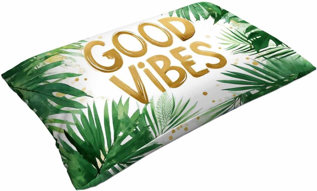 Mugod Rectangle Pillowcase Good Vibes with Green Tropical Palm Leaves,Throw Cushion Covers Rectangle Zipper Decor Sofa Couch Bedroom Living Room Home 20x30 Inches
