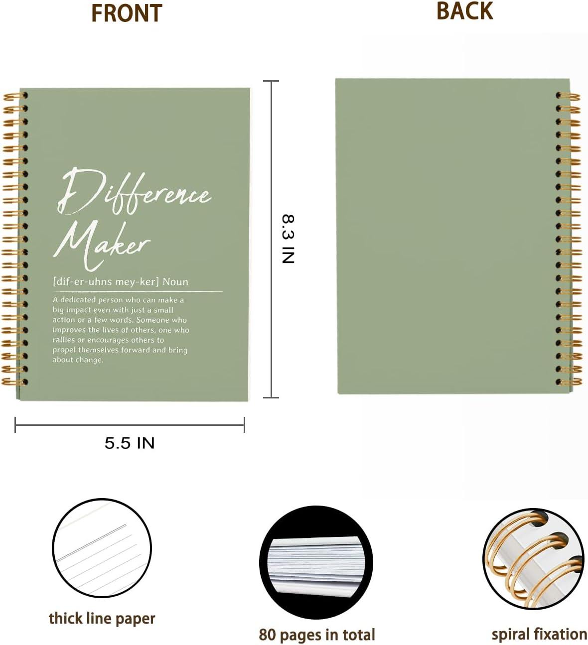 OXW Sage Green Notebooks for Work, Difference Maker Gift Meeting Notebook Journal for Writing, Employee Appreciation Gifts, Thank You Gifts for Women Men Leader Mentor Boss Manager, 5.5"x8.3"