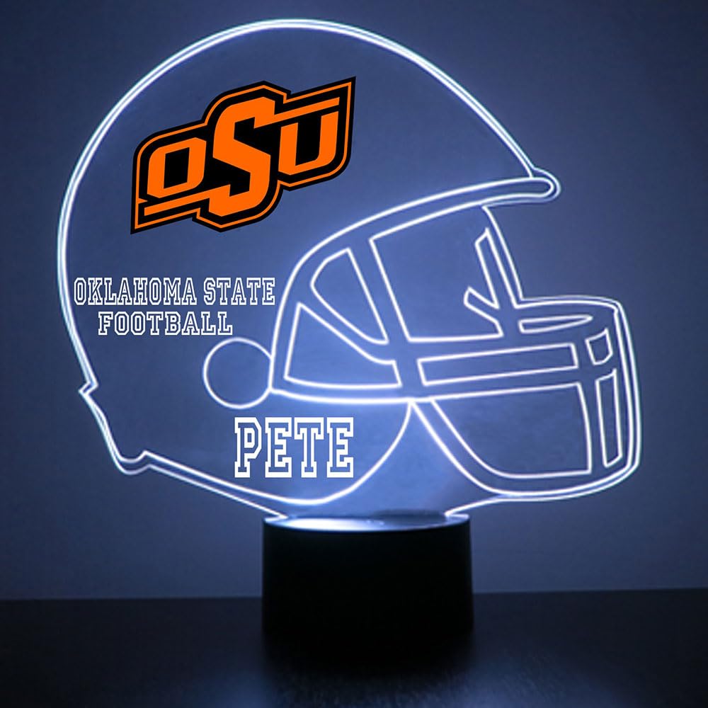 Custom Oklahoma State University Cowboys Football Helmet Led Sign Night Light Lamp With Remote And Personalized Name Or Image  Officially Licensed From The Clc By Mirror Magic Gifts  Made In The Us