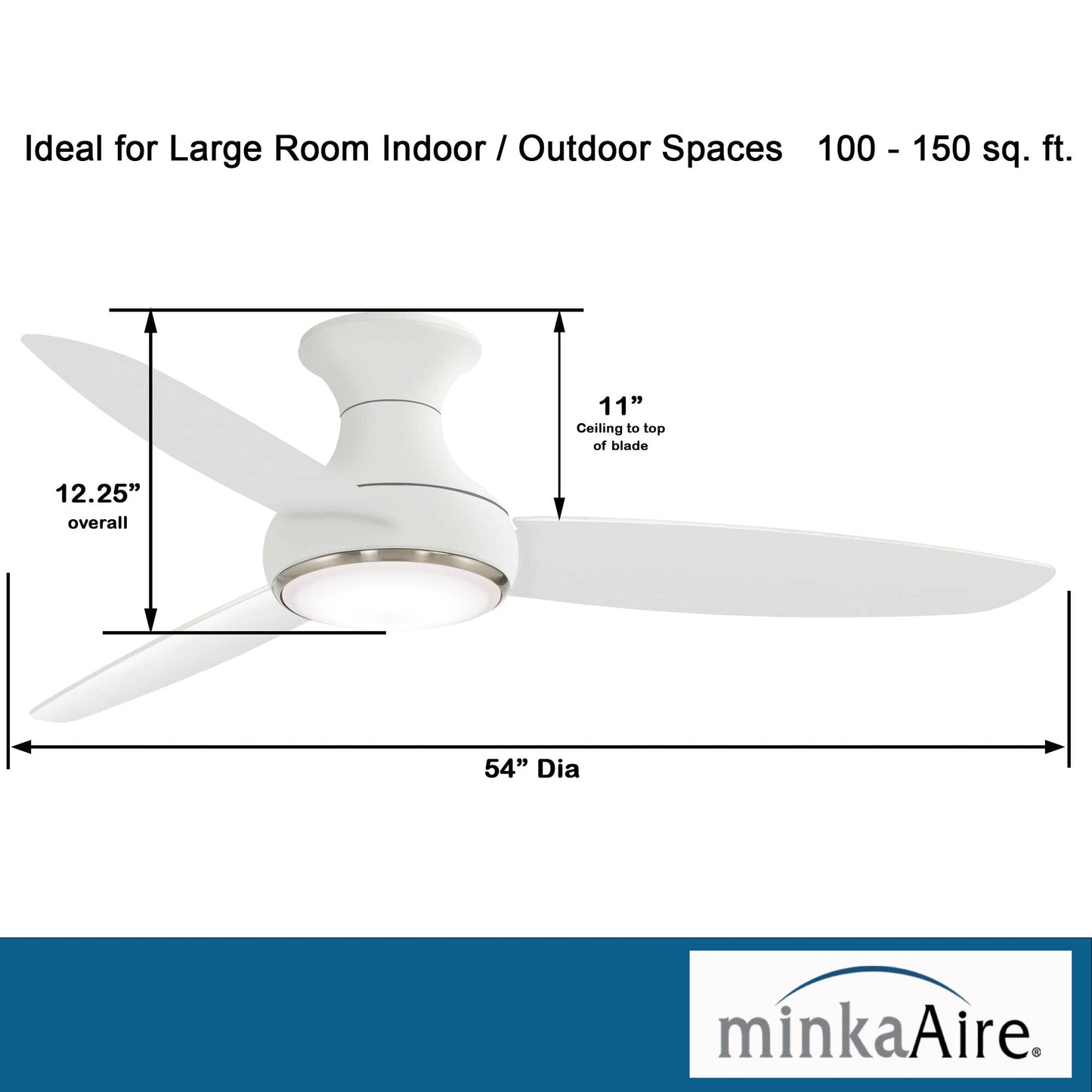 Minka-Aire Concept Iii 54 Hugger Ceiling Fan With Led Light Kit In White Finish, F467L-Wh