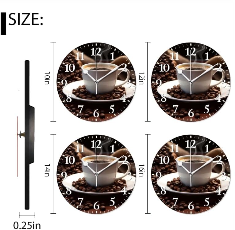 Coffee Wall Clock Non-Ticking Silent Clocks Battery Operated Analog Decor Clock for Home-Cup of Steaming Coffee Surrounded by Scattered Coffee Beans(10inch)