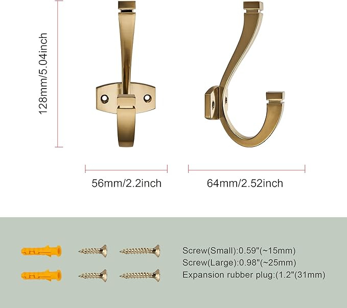 SAILING Coat Hooks -3 Pack Champagne Bronze Towel Hooks Robe Hooks Decorative Wall Hooks for Bathroom Bedroom Kitchen Towel Robe Clothes Cabinet Closet Bathroom Hardware