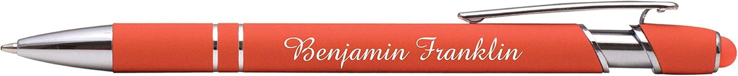 ExpressDesigns™ - Premium Custom Pens with Stylus | Burst of Color | Personalized Soft Touch Metal Printed Name Pens w/Black Ink - Imprinted w/Logo or Message - 12 pcs/pack (Orange)