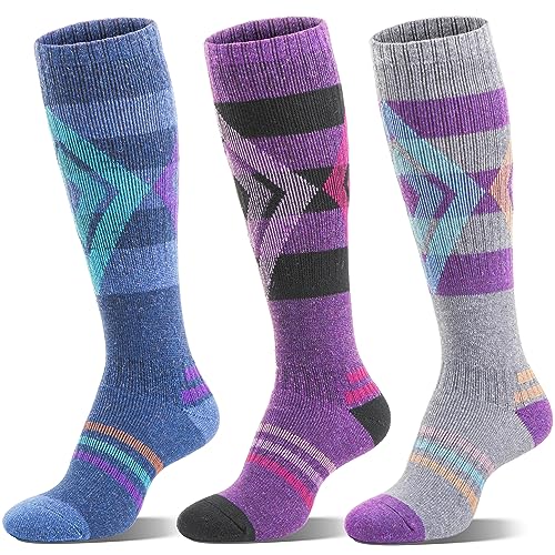 Welwoos 3 Pairs Merino Wool Ski Socks for Womens Mens Thermal Winter Warm Thick Knee High Socks for Skiing Snowboarding