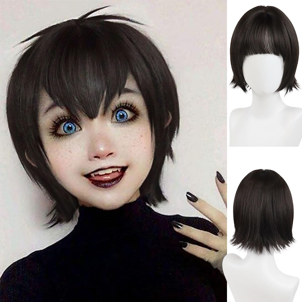 GNIMEGIL Dark Brown Wig Short Straight Hair Mavis Cosplay Wigs for Women Halloween Costume Heat Friendly Synthetic Fiber