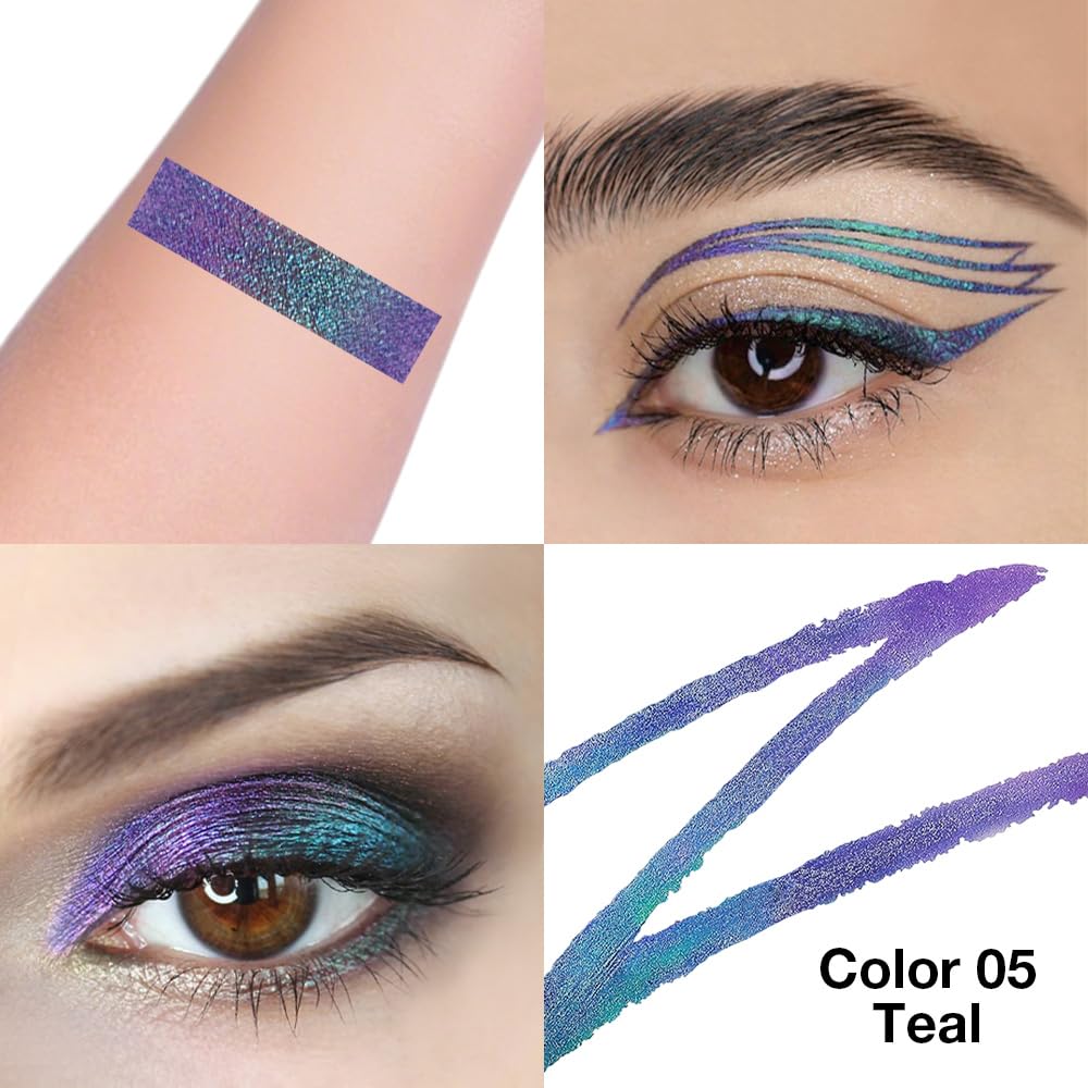 evpct Chameleon Duo Chrome Liquid Eyeliner, Teal Sapphire Blue Glitter Metallic Shimmer Liquid Eyeliner, Multichrome Color Shift