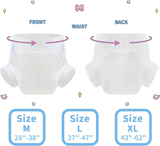 CutiePlusU Disposable Adult Diaper Heavy Absorption Dry Surface Adult Diapers All Night- White 10 Pieces (Medium 28"-38")