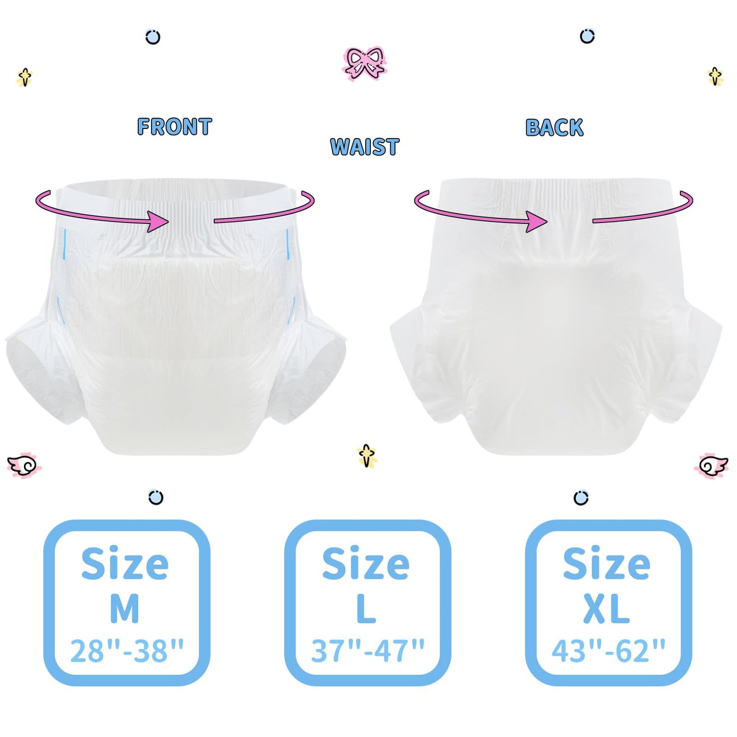 CutiePlusU Disposable Adult Diaper Heavy Absorption Dry Surface Adult Diapers All Night- White 10 Pieces (Medium 28"-38")