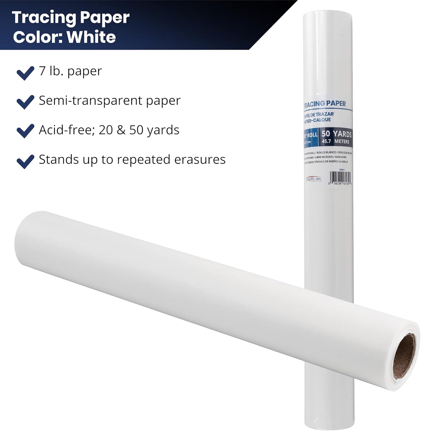 Pacific Arc Tracing Paper Roll, White, 18 Inch X 20 Yard Roll