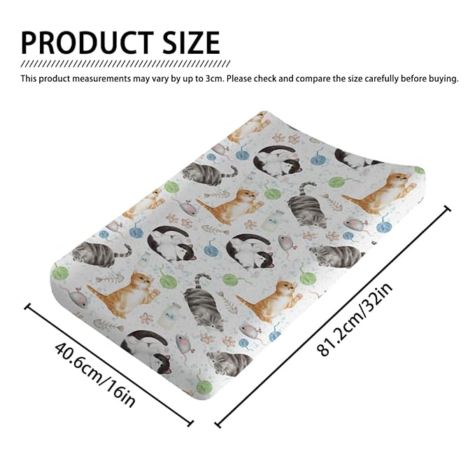 Watercolor Cats Changing Pad Covers Cute Cats Paws Milk Baby Nursery Diaper Changing Table Sheets for Boy Girl Cats Lovers Gift Soft Breathable Stretchy Change Pad Table Mats Covers 32''x16''