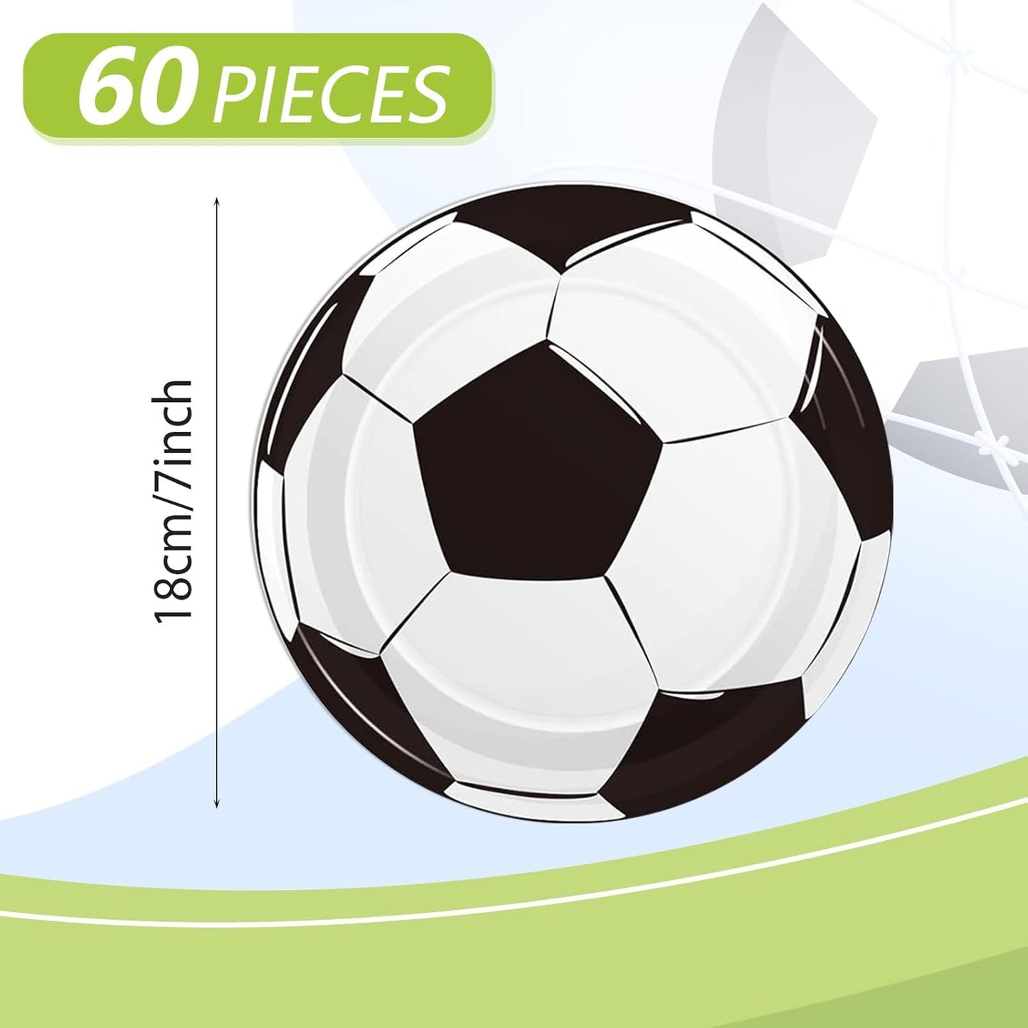 60Pcs Soccer Paper Plates - 7Inch Soccer Theme Party Round Dessert Plates,Kids Themed Birthday Supplies Set,Sports Theme Decorations for Sports Fan Birthday Event Party Supplies