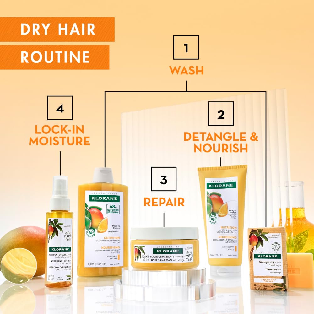 Klorane Nourishing Conditioner with Mango Butter, Moisturize and Hydrate Dry Hair, Paraben, Silicone, Sulfate Free, 6.7 Ounce