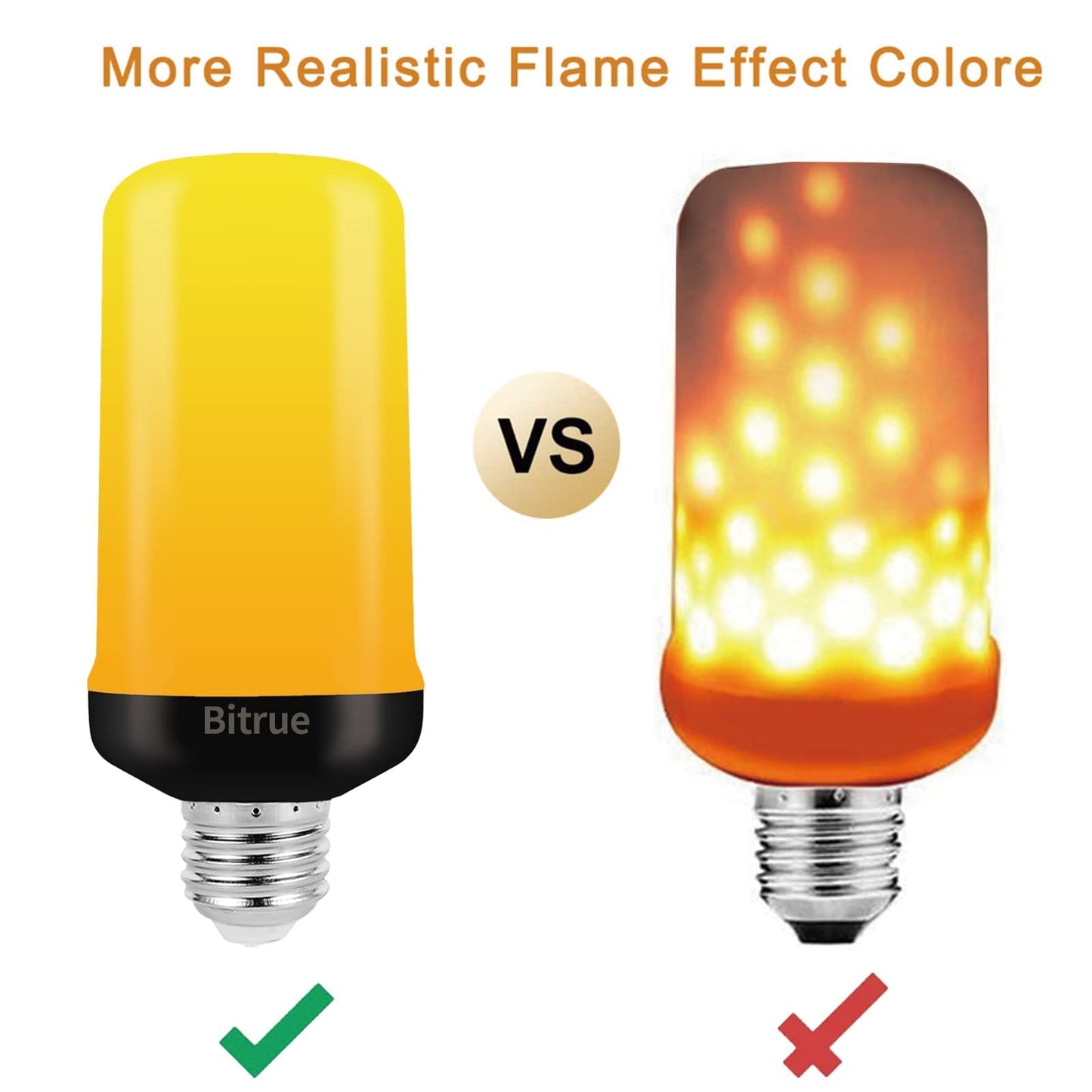 Bitrue LED Flame Effect Light Bulb, E26 Base, 4 Modes, Gravity Sensor, 4 Count Pack, FPC+LED Material