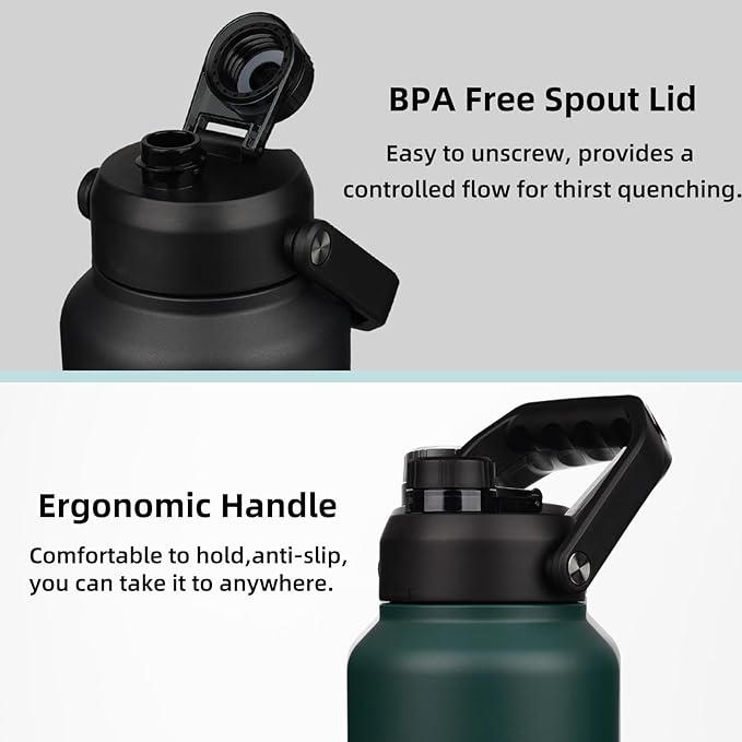 BJPKPK 87oz Insulated Water Bottle, Dishwasher Safe 2/3 Gallon Water Bottle with Ergonomic Handle, BPA Free Leak Proof Water Jug,Stainless Steel Metal Flasks with Anti-slip Bottom, Army Green
