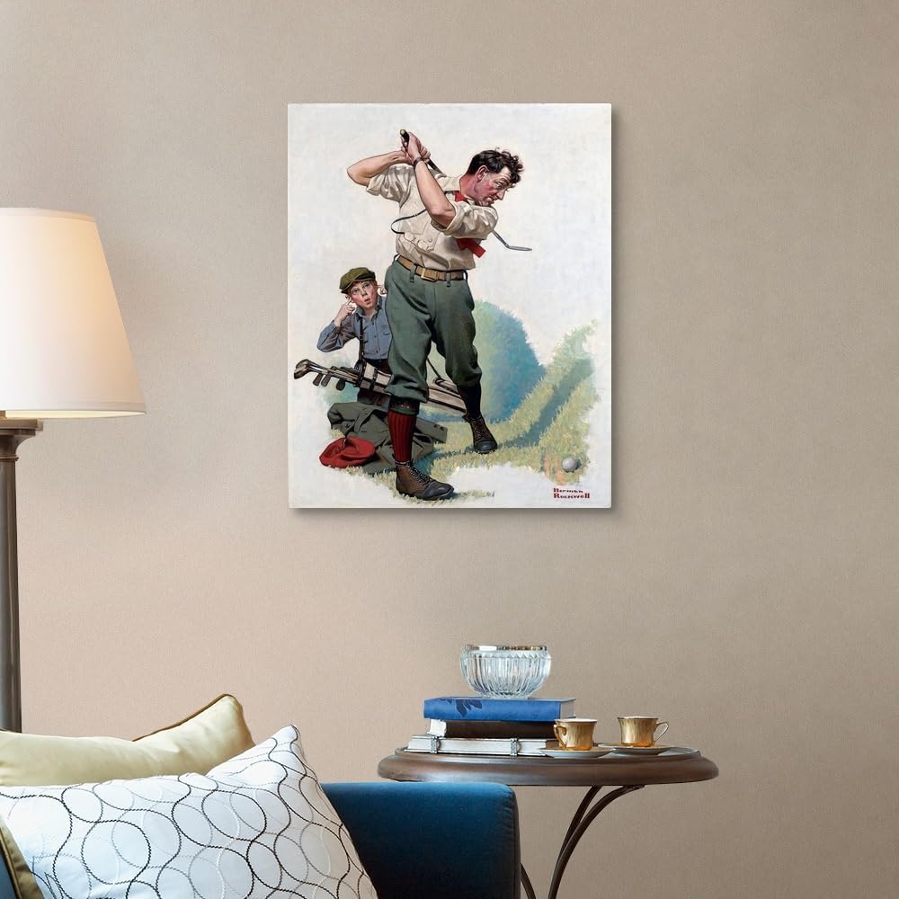 CANVAS ON DEMAND The Golfer Canvas Wall Art Print by Norman Rockwell, Classic, Vintage, Figurative, Traditional, Home Decor, Sports, Figurative Artwork, 24" x30in
