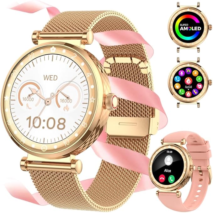 Smart Watch for Women, AMOLED HD Display Fitness Tracker Bluetooth Make/Answer Call, 1.19" Watches with 110+ Sports Modes/...