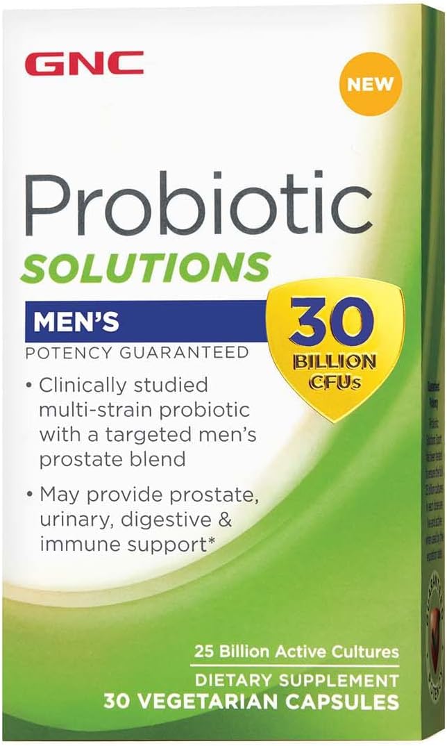 GNC Probiotic Solutions Men’s Supplement, Provides Prostate, Urinary, Digestive and Immune Support, 30 Billion CFUs, 30 Vegetarian Capsules, 30 Servings