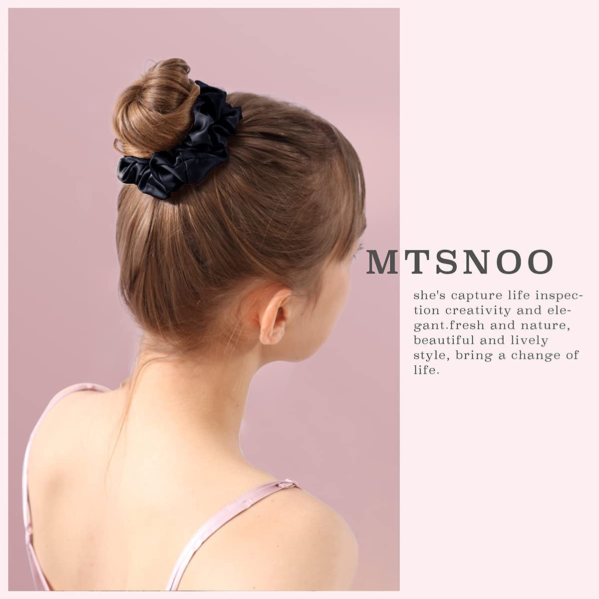 MTSNOO 100% Pure 22 Momme Mulberry Silk Scrunchies Set for Women & Girls - Mini Elastic Hair Ties for Curly Hair, 3 Pack
