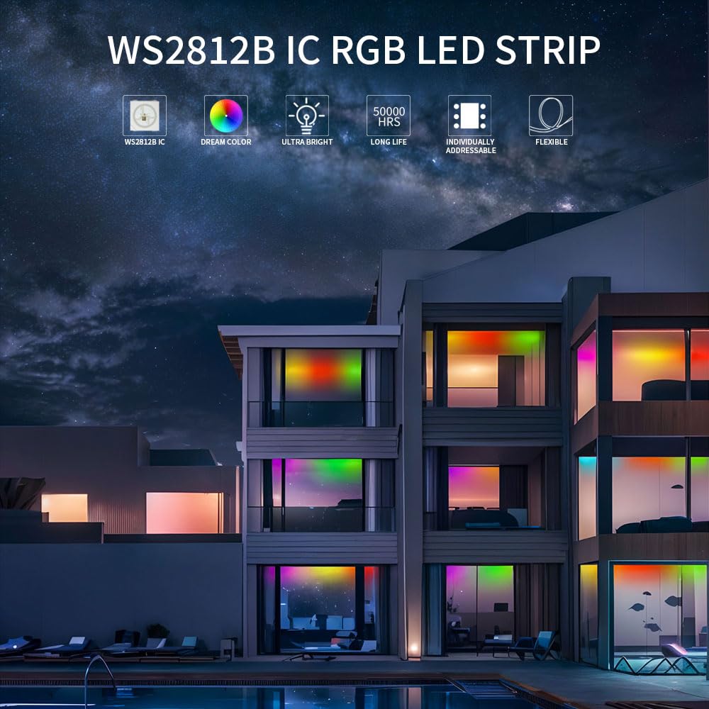 Loamlin Ws2812B Rgb Led Strip 16.4Ft 300 Leds Ip65 Waterproof White Pcb Fpcb