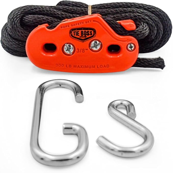 Tie Boss - 3/8 Inch, Heavy Duty, (300 lbs Working Load Limit), Weather Resistant, Tie Down, Rope Tightening System, (w/15 ...